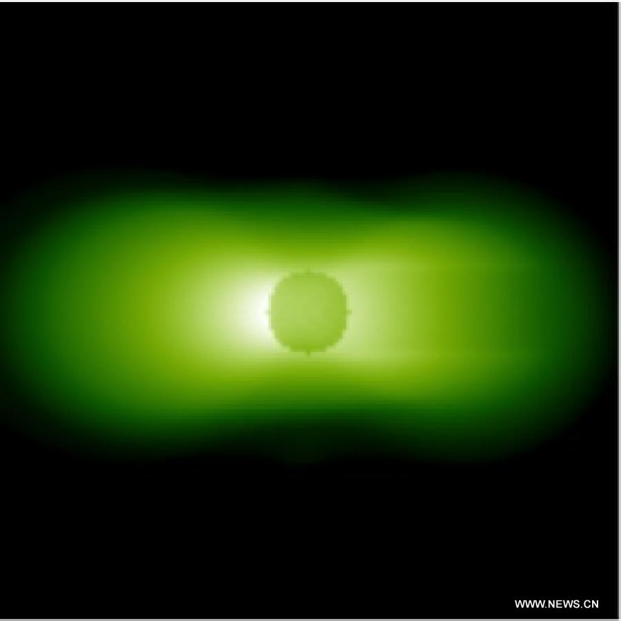 Foto van de plasmasfeer van de aarde, door Chang'e 3.  Bron: Chinese Academy of Sciences
