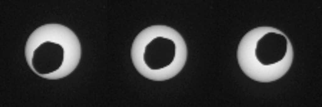 Phobos verduistert een deel van de zon. Bron: NASA/JPL-Caltech/Malin Space Science Systems/Texas A&M Univ.