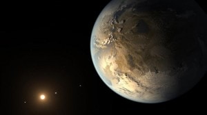 Exoplaneet Kepler-186f voldoet aan twee van de drie eigenschappen van een echte 'tweeling aarde'. Afbeelding: NASA.