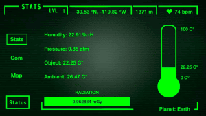 De interface van de Pip-Boy laat zien wat de omgevingstemperatuur, -druk en -vochtigheid is.