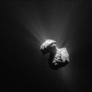 In de gaswolken rondom komeet 67P blijkt verrassend veel zuurstof aanwezig. Beeld: ESA/Rosetta/NAVCAM