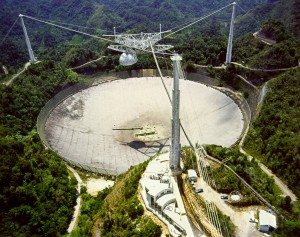 De Arecibo-radiotelescoop in Puerto Rico. Bron: Wikimedia Commons