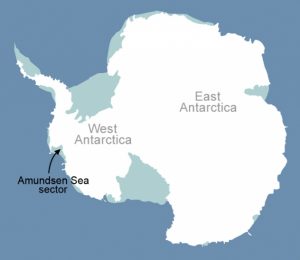 De gletsjers op het westelijke deel van de zuidpool verdwijnen uiteindelijk. Credit: NASA
