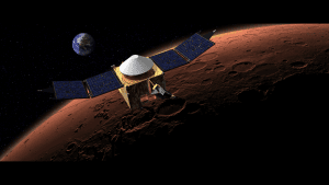 Maven in zijn baan om Mars. Bron: NASA/GSFC