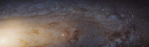 Een stukje Andromedastelsel. Bron: NASA, ESA, J. Dalcanton, B. F. Williams, L. C. Johnson, PHAT en R. Gendler.