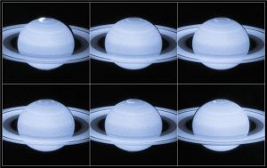 Het poollicht op de noordpool van Saturnus, gefotografeerd door de Hubble ruimtetelescoop Bron: Nasa/ESA/Jonathan Nichols