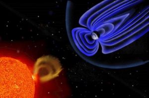 Het magneetveld van een planeet heeft aan zijn donkere zijde een lange staart die de ruimte insteekt. Bron: Nasa