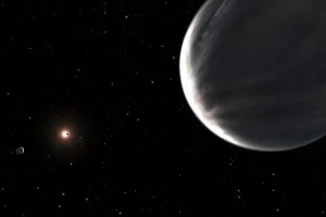 Kepler-138 d (vooraan), Kepler-138 c (links) en Kepler 138 b (voor de ster).