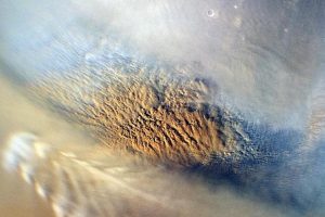 Een stofstorm op Mars, op 7 november 2007. Bron: Nasa, 
